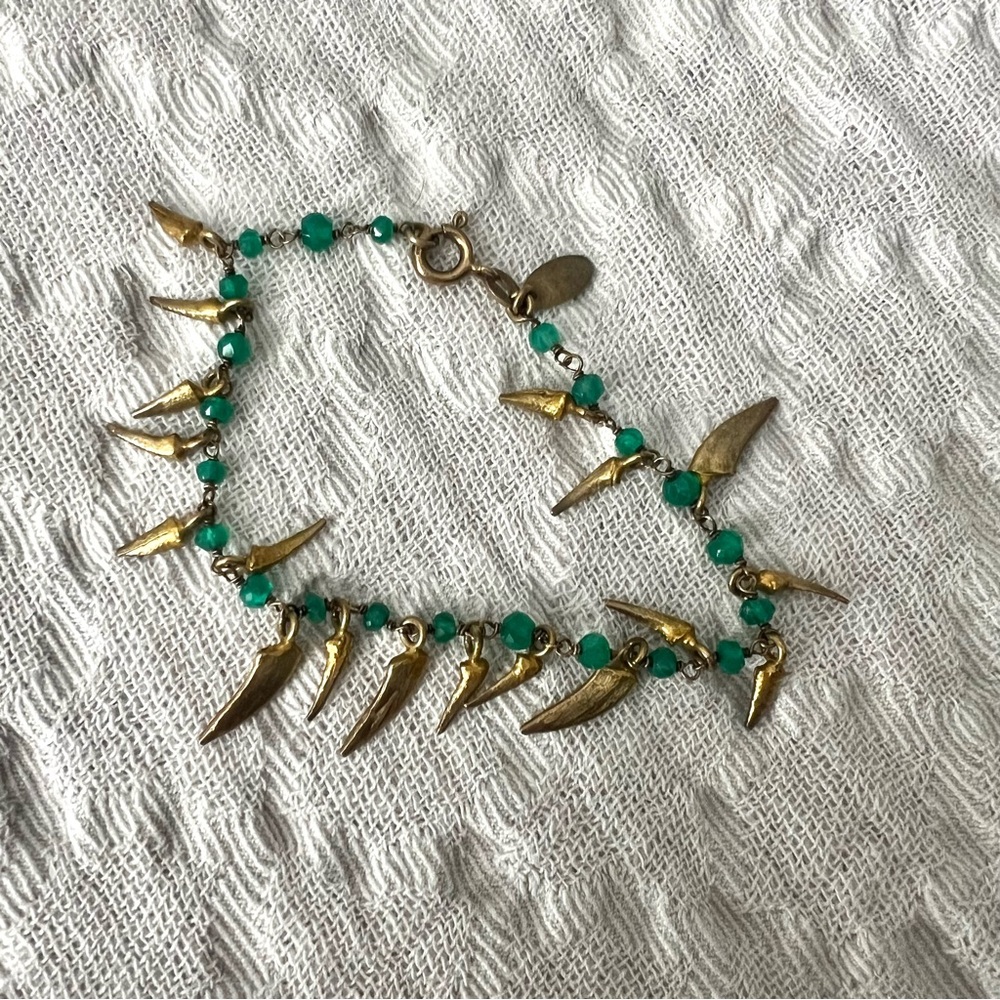 IOSSELLIANI PURO Italy Gold Tooth Green Beaded Bracelet One Size
